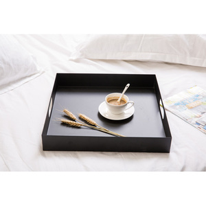 16-inch hiện đại Matte đen kim loại vuông phục vụ khay với thanh lịch hình bầu dục cutout xử lý - Product Image 6