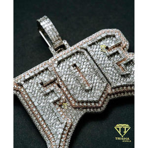 Pendentif lettre FOE glacé en moissanite, argent sterling 925 plaqué or, certifié GIA, style hip-hop - Product Image 4