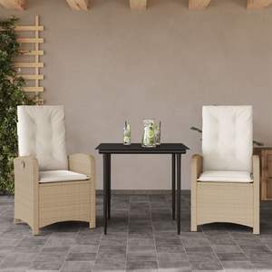 Juego de comedor de patio de 3 piezas de ratán polivinílico beige con cojines Colección elegante de muebles de exterior - Product Image 1