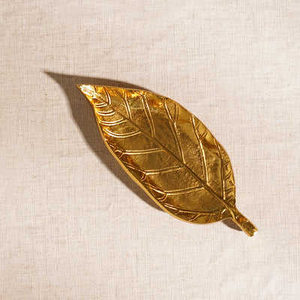 Gold Metal Long Leaf <b>Decorative</b> Platter - Small for Home & Hotel Kitchenware Tableware - Product Image 4