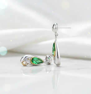 Boucles d'oreilles pendantes longues de 5 pouces en pierres précieuses hydro vertes, en argent sterling 925 plaqué or 18 carats, 12 grammes, bijoux de créateur - Product Image 2