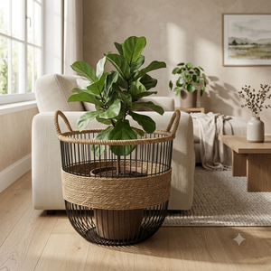 Panier de rangement en fil métallique noir avec poignées en corde de jute naturelle, organisateur de décoration rustique pour la maison, panier pour la cuisine, la salle de bain et la buanderie - Product Image 3