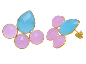 Bijoux vintage faits à la main en argent sterling massif 925 boucles d'oreilles en calcédoine rose naturelle et pierre précieuse cadeau d'anniversaire en or 18 carats - Product Image 3