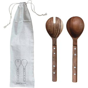 Eco-Friendly Acacia Wood Salad Server Set With Metal Spring <b>Tongs</b> Handcrafted Mango Wood Serving Spoon And Fork For Home Hotel - Product Image 4