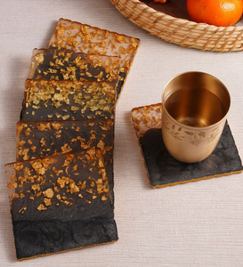 Excellent Design Resin <b>Coaster</b> Black Epoxy Resin Gold Glitter Design Square Shape Mats & Pads <b>Coaster</b> - Product Image 1