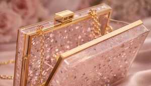 <b>Pink</b> Floral Resin Clutch | Handmade Dried Flower <b>Purse</b> with Gold Chain - Product Image 4