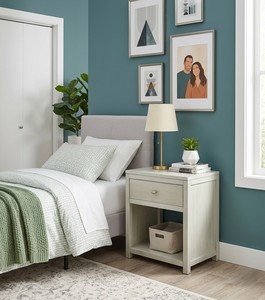Mesita de Noche Moderna de Madera con 1 Cajón de Almacenamiento para Dormitorio en Acabado Gris Claro - Product Image 3