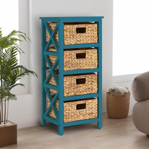Elegante Mueble Organizador de Madera con 4 Cajones de Mimbre Natural, Mueble Independiente para Sala de Estar - Product Image 4