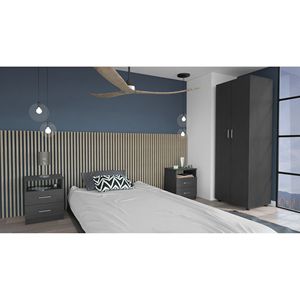 Set Camera da Letto London 3 Pezzi con Armadio London e 2 Comodini Salento in Nero - Product Image 1