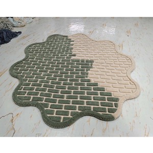 Black Beige Brick Pattern Irregular Rug Scalloped <b>Aesthetic</b> Tufted Floor Mat Modern Living Room Bedroom Area Carpet Home Decor - Product Image 2