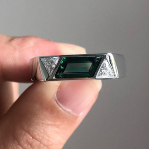 Green Emerald Cut <b>Cz</b> 3 Stone <b>Ring</b> White Gold Engagement <b>Ring</b> 10K Solid Gold Bezel Set Wedding <b>Ring</b> Gift Moissanite <b>Rings</b> - Product Image 3