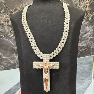 Luxury Iced Out Cuban Link <b>Chain</b> with Jesus <b>Cross</b> Pendant VVS Moissanite Diamond Hip Hop Necklace for Men Unisex - Product Image 1