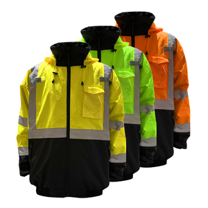 Hi Visibility <b>Work</b> Jacket Men Polyester <b>Waterproof</b> Reflective Windproof Safety Protective Uniform Yellow Green Orange - Product Image 1