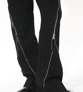 Jean en denim noir taille haute coupe droite avec fermetures éclair latérales, style décontracté ample, 100 % coton tissé, idéal pour l'automne - Product Image 4