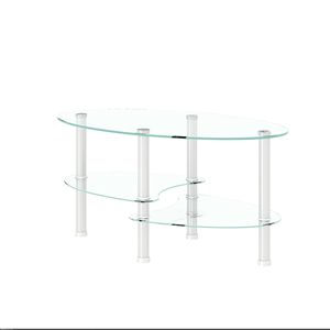 Modern Transparent <b>Oval</b> Glass <b>Coffee</b> <b>Table</b> with Stainless Steel Leg 3 Layer Tea <b>Table</b> for Living Room - Product Image 6
