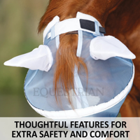 Outils équestres : Masque anti-mouches pour chevaux avec protection des oreilles (matière en maille), durable, léger, couverture intégrale, protection équestre personnalisée pour