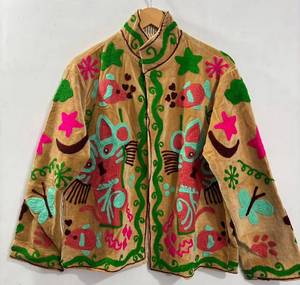 Wholesale Handmade <b>Velvet</b> Rabbit Embroidered <b>Jacket</b> <b>Women</b> Boho Winter Short Coat Cute Animal Floral Motif Vintage Ethnic Casual - Product Image 2