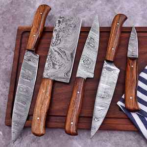 Juego de Cuchillos de Cocina de Acero de Damasco Personalizados, 5 Piezas, Forjados a Mano, con Mango de Madera Natural, Cuchillo de Chef Profesional para Cocinar - Product Image 2