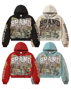 Sudadera con capucha y cremallera Distressed Street Icon, 100% algodón, estampado gráfico digital, colección urbana de lujo y moda premium - Product Image 6