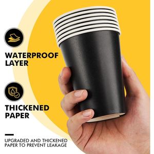 Confezione da 100 Bicchieri Monouso Neri da 350 ml per Caffè con Coperchi e Manicotti, Include Bastoncini per Mescolare per Bevande Calde - Product Image 3