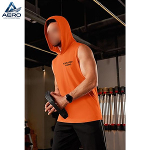 Easy To Wear Comfortable New Arrival Cotton Polyester Summer Casual Wear In Orange Color Muscle <b>Men</b> <b>Sleeveless</b> <b>Hoodies</b> - Product Image 2