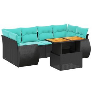Ensemble de canapés de patio en polyrotin noir, 7 pièces, avec coussins, ensembles de jardin - Product Image 2