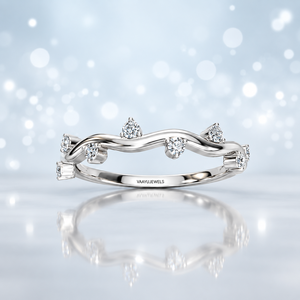 Bague de fiançailles en or 10K 14K 18K ou argent 925 935 pour femme, avec diamant de laboratoire taille ronde inspiré de la nature et motif feuille moderne - Product Image 2