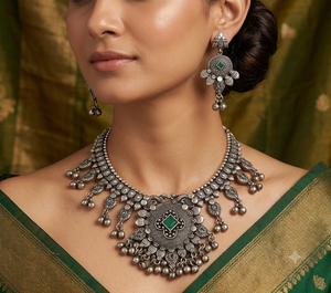 Antique Oxidized Gold Plated Trendy Bohemian Lovers Women's <b>Statement</b> <b>Necklace</b> Earrings Set Zircon for Wedding Engagement - Product Image 2