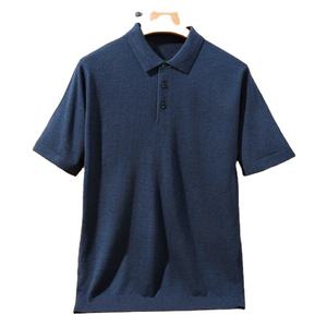 100% pull en mérinos été hommes revers pull à manches courtes POLO cou pull haut ample tricoté vêtements grande taille T-shirt - Product Image 6