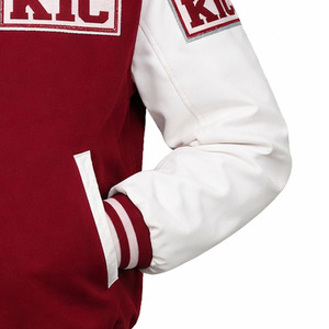 KIC Letterman Varsity <b>Jacket</b> <b>Men</b> Red <b>White</b> Embroidered Baseball Bomber Casual Style Regular Fit Winter Wear Coated Stand Front - Product Image 2