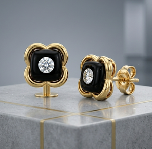 Black Flower Fine Stud Earrings Gold Plated Zircon In Jewelry for Women Party Gift - Product Image 2