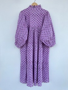 Vestido Maxi Morado Floral de Manga Larga para Mujer, Holgado, Ligero, de Verano, de Algodón Puro, con Fruncido, para Uso Diario - Product Image 2