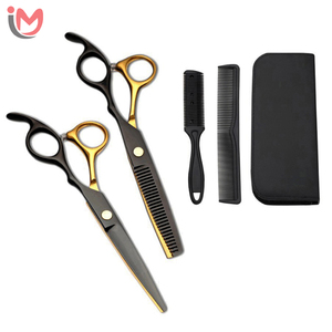Kit Profesional de Tijeras para Cabello Negro y Dorado, 5 Piezas, Juego de Barbería con Recubrimiento de Titanio, Tijeras de Corte con Filo de Cuchilla, Venta al Por Mayor OEM - Product Image 5