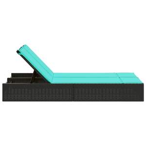 Chaise longue double en rotin PE noir pour patio, chaise longue double d'extérieur - Product Image 4