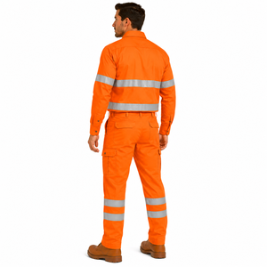 High Quality Men Industry Wear Button <b>Down</b> Shirt Cargo <b>Trousers</b> Uniform Set High Visibility Band Workwear Reflective Safety Wear - Product Image 6