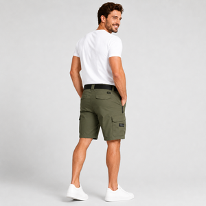 Short cargo uni olive pour homme Webson, taille mi-haute élastique, respirant, style décontracté urbain, 100 % coton - Product Image 2