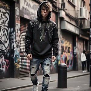 Custom Heavyweight hoodies hombres Logo Vintage Rhinestone Hoodies Hombres Acid Wash Oversized Boxy Cropped Street Wear sudaderas con capucha de los hombres - Product Image 2