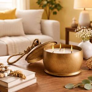 Bougie romantique en métal avec couvercle en corde, double mèche, éclat doux, combustion lente, rehausse la décoration de table de mariage, cadeau de luxe - Product Image 4