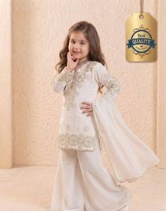 Ensemble Palazzo en Georgette pour Filles avec Haut Brodé Festif et Dupatta, Robe de Mariage pour Enfants (LX 247) DC - Product Image 1