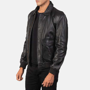 Mens Leather Bomber <b>Jacket</b> Winter Black Flight Coat Slim Fit Pilot Outerwear Real Sheepskin Casual <b>Jacket</b> <b>With</b> <b>Pockets</b> Plus Size - Product Image 3