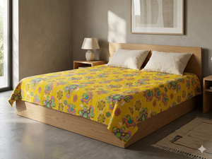 Couvre-lit imprimé floral et oiseaux, style bohème, moderne, toutes saisons, en denim patchwork, rembourrage en coton fait main, pour usage domestique - Product Image 2