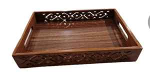 Ensemble de trois plateaux de service en bois sculptés à la main, décoration de mariage, plateau personnalisé - Product Image 2