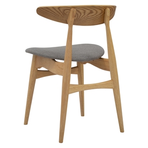 Chaise de salle à manger en chêne malaisien, dossier en bois courbé, assise en tissu, style moderne du milieu du siècle, gris clair, pour la maison, le restaurant, le café, l'hôtel - Product Image 4