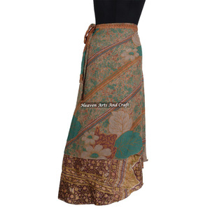28" Magic Long Reversible Silk <b>Wrap</b> <b>Skirt</b> Bohemian Style Halter 2-Layer Saris Plus Size <b>Wrap</b> Long Silk <b>Skirt</b> - Product Image 5