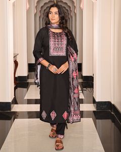 Best Collection Women's <b>Black</b> Kurti Set 3/4 Sleeve Viscose shimmer Full Stitched for Regular and Festive Occasions - Product Image 2