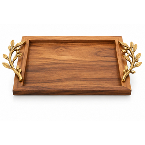 Plateau de service en bois à prix de gros avec poignées en feuille d'or, plat décoratif en bois pour table basse et décoration de restaurant - Product Image 6