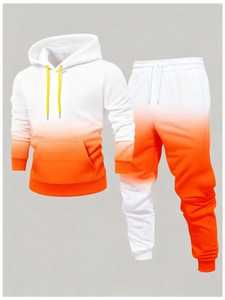 Ensemble de survêtement décontracté 2 pièces pour homme : sweat à capuche et pantalon dégradé, style jogger teint par immersion - Product Image 1