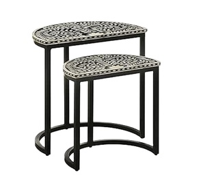 Juego de mesa de muebles de hierro y trabajo de madreperla de 2 tamaños diferentes, decoración del hogar, mesa de nido de café clásica de India - Product Image 1