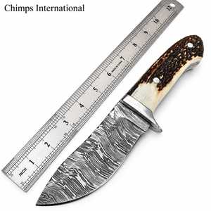 Cuchillo de caza hecho a mano de acero de Damasco, hoja fija con punta de clip y mango de cuerno de ciervo |   Cuchillo Táctico de Supervivencia para Camping OEM OBM EDC - Product Image 3