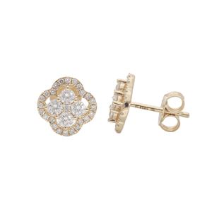 Floral Symphony 14K Gold Diamond Cluster Stud Pendientes con elegante motivo de flor - Product Image 1